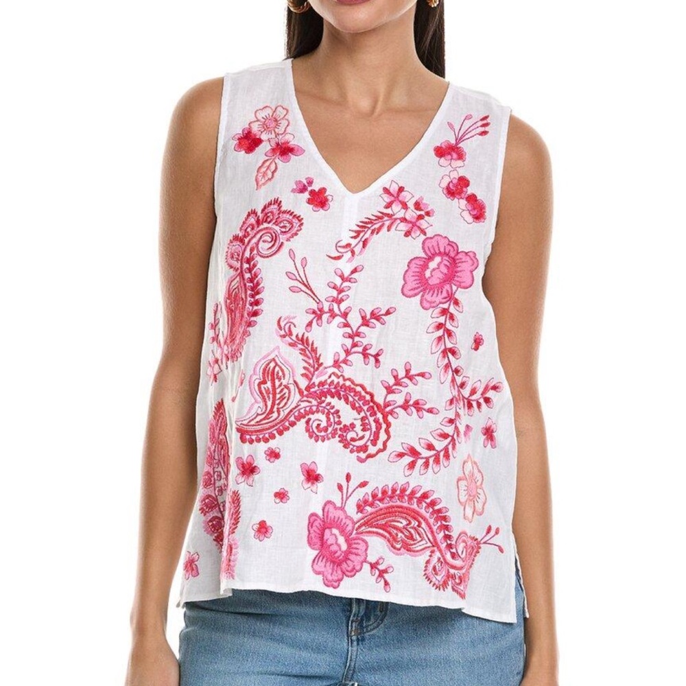 NWOT, Johnny Was cassia embroidered linen top